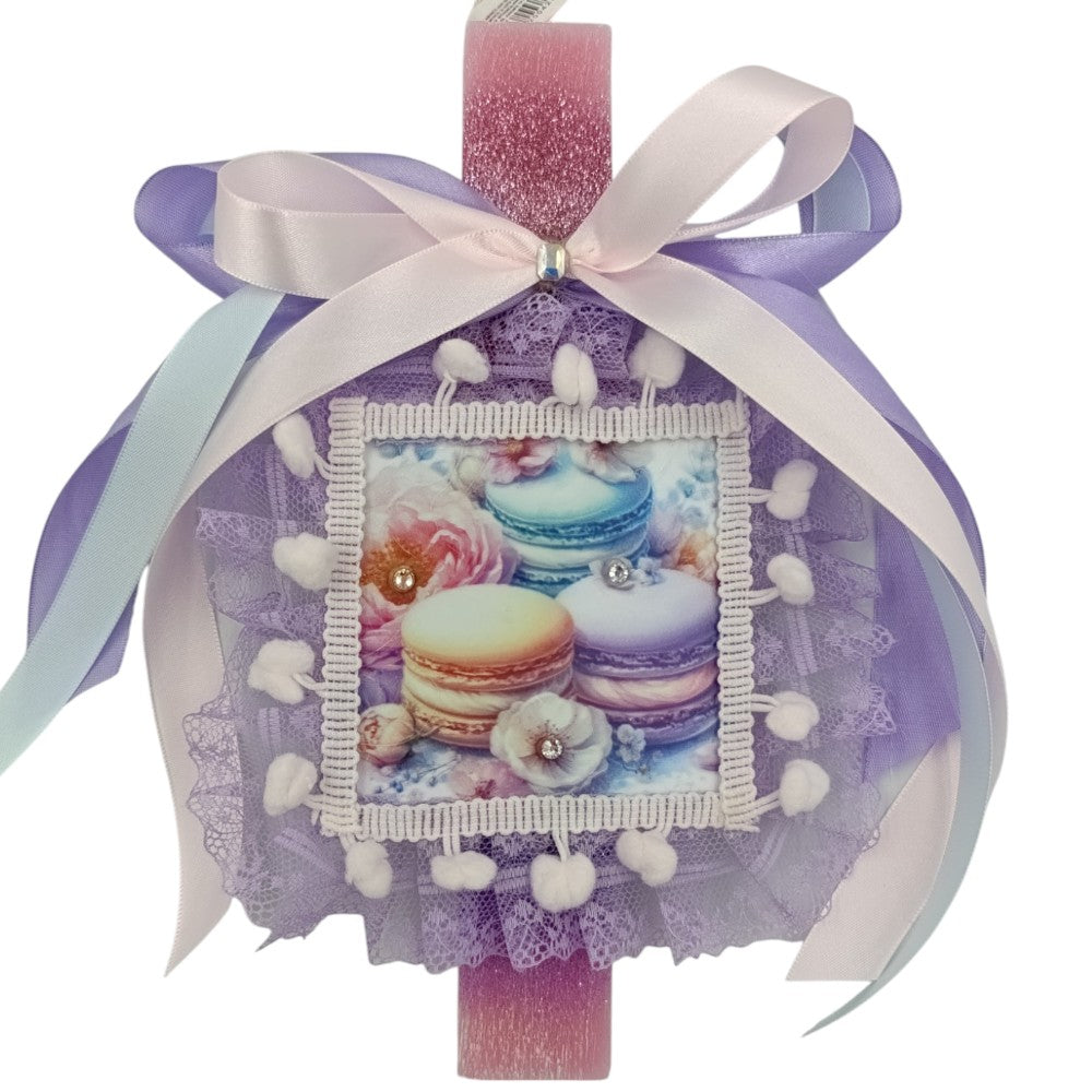 PapellΛαμπάδα Χειροποίητη Πλακέ Αρωματική Macarons Καδράκι Με Δαντέλα Και Στραςpapell.gr